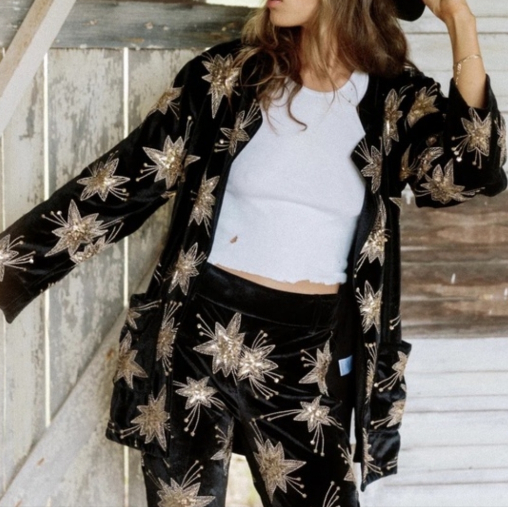 Anthropologie Black Blazer with Gold Star Embellishments